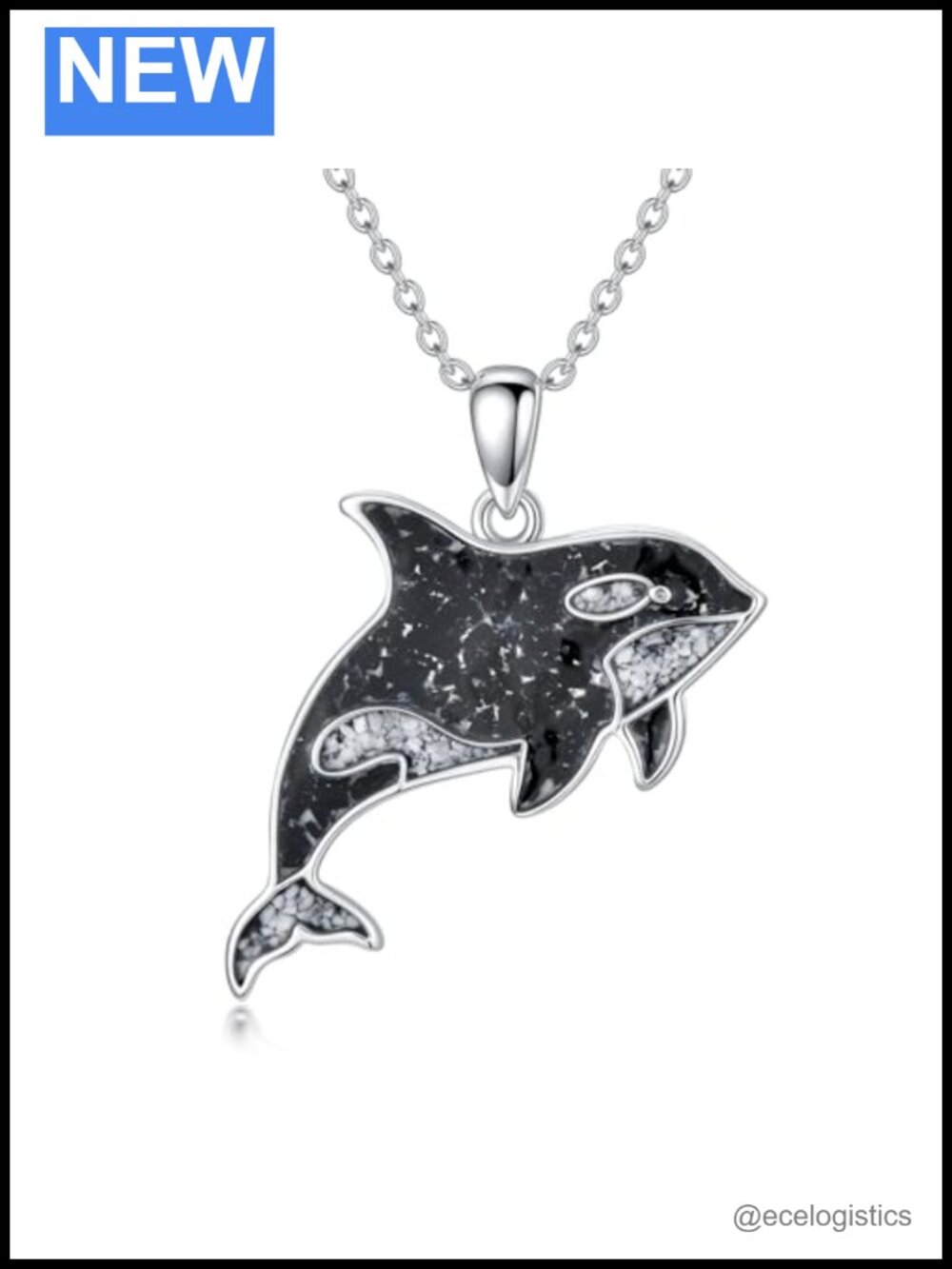 Sterling Silver Orca Whale Pendant Necklace Adjustable Cable Chain